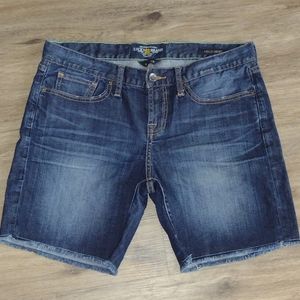 Lucky Brand Abbey Denim Dark Wash Blue Jean Shorts Cut Off Raw Hem Womens-8/29